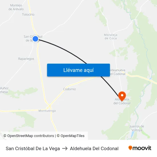 San Cristóbal De La Vega to Aldehuela Del Codonal map