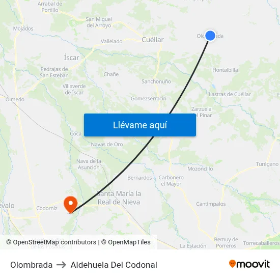 Olombrada to Aldehuela Del Codonal map