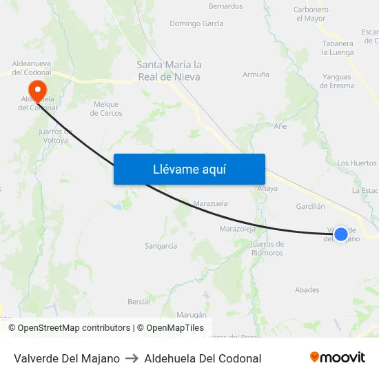 Valverde Del Majano to Aldehuela Del Codonal map