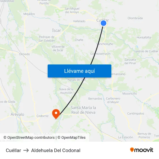 Cuéllar to Aldehuela Del Codonal map