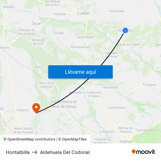 Hontalbilla to Aldehuela Del Codonal map