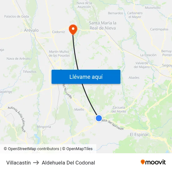 Villacastín to Aldehuela Del Codonal map