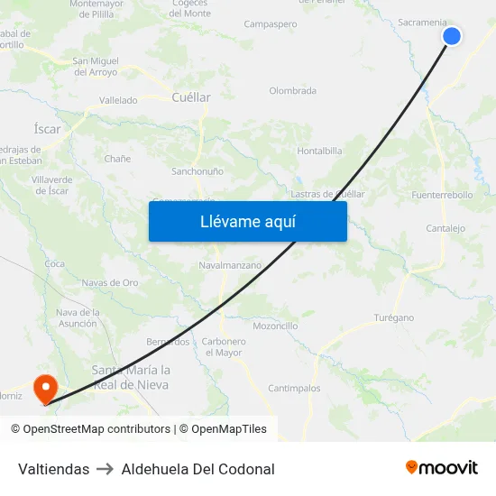Valtiendas to Aldehuela Del Codonal map