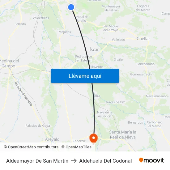 Aldeamayor De San Martín to Aldehuela Del Codonal map