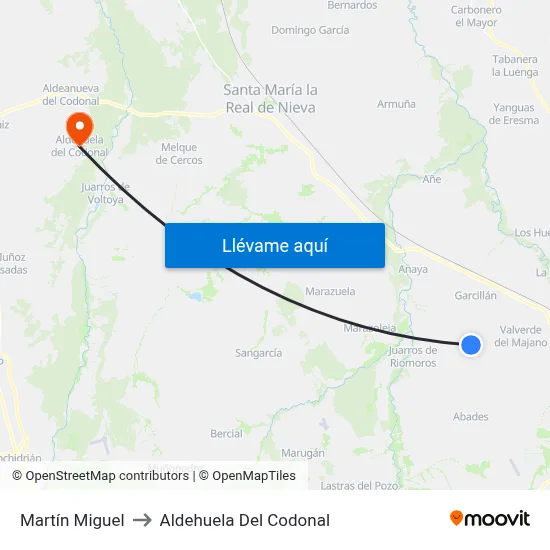 Martín Miguel to Aldehuela Del Codonal map