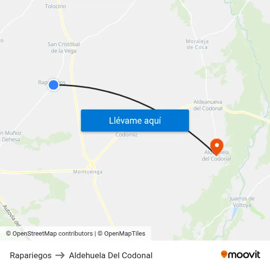 Rapariegos to Aldehuela Del Codonal map