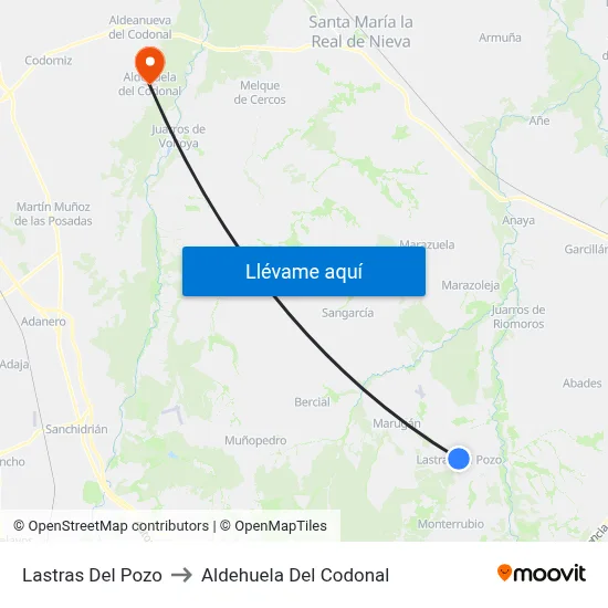 Lastras Del Pozo to Aldehuela Del Codonal map