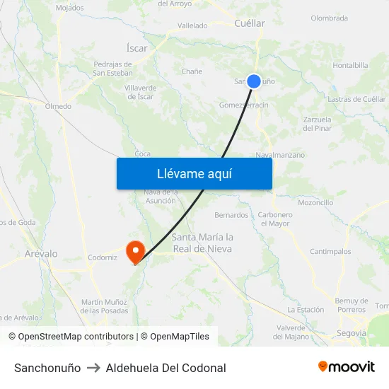 Sanchonuño to Aldehuela Del Codonal map