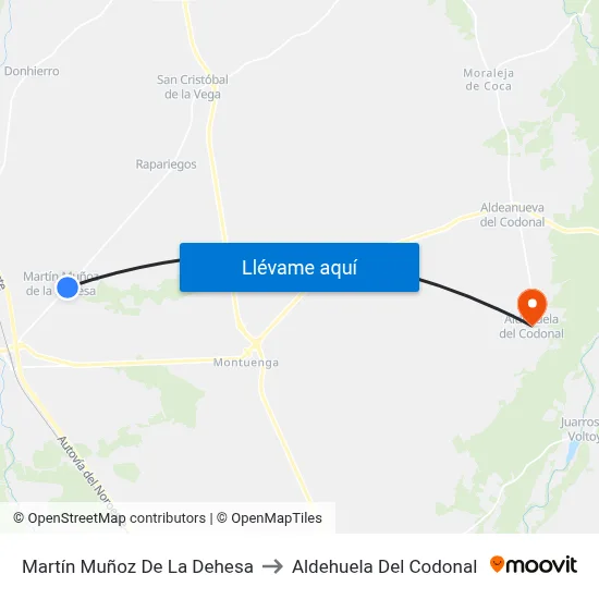 Martín Muñoz De La Dehesa to Aldehuela Del Codonal map