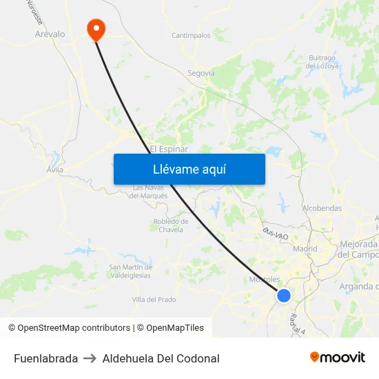 Fuenlabrada to Aldehuela Del Codonal map