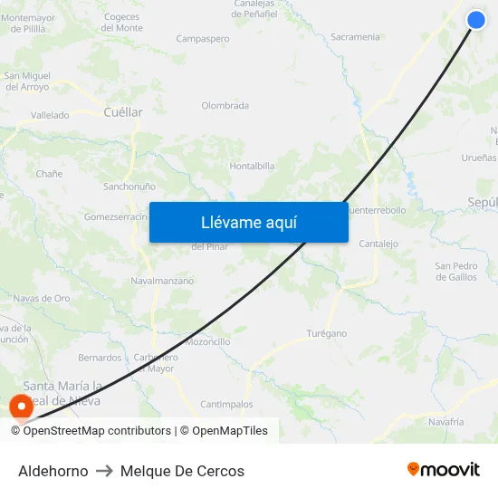 Aldehorno to Melque De Cercos map
