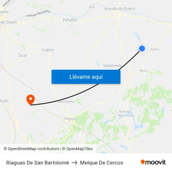 Riaguas De San Bartolomé to Melque De Cercos map