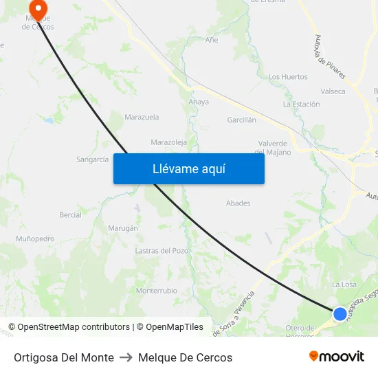 Ortigosa Del Monte to Melque De Cercos map