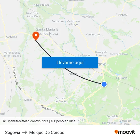 Segovia to Melque De Cercos map