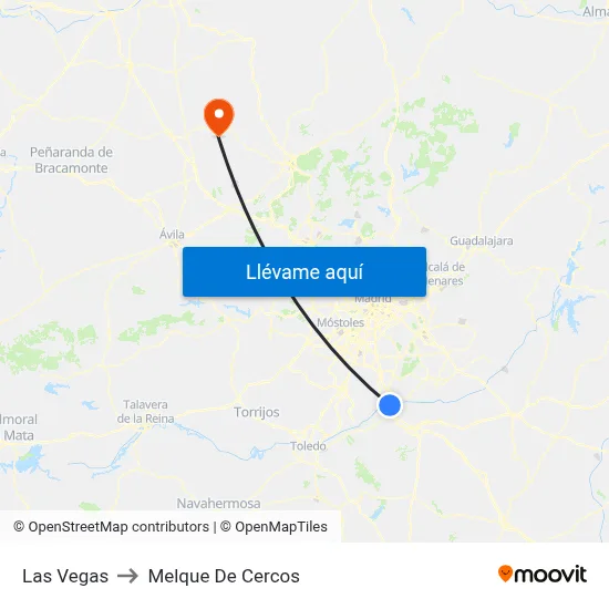 Las Vegas to Melque De Cercos map