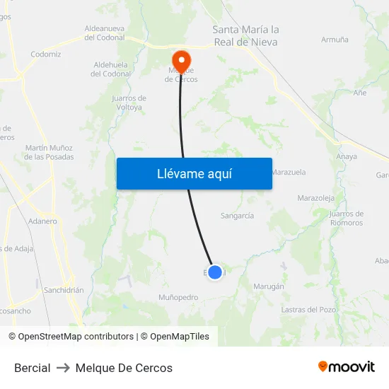 Bercial to Melque De Cercos map