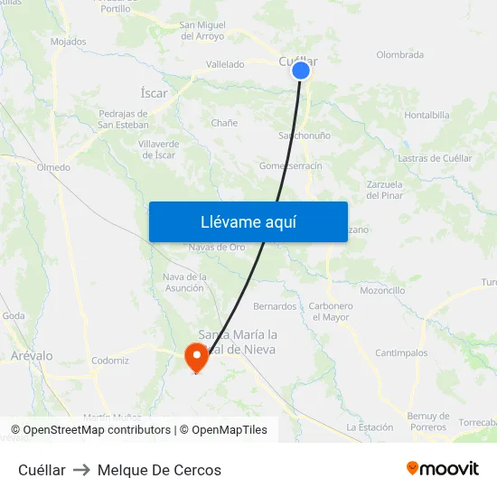 Cuéllar to Melque De Cercos map