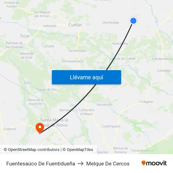 Fuentesaúco De Fuentidueña to Melque De Cercos map
