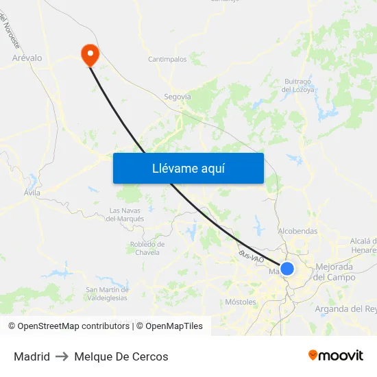Madrid to Melque De Cercos map