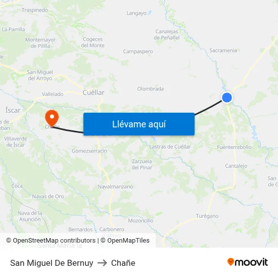 San Miguel De Bernuy to Chañe map
