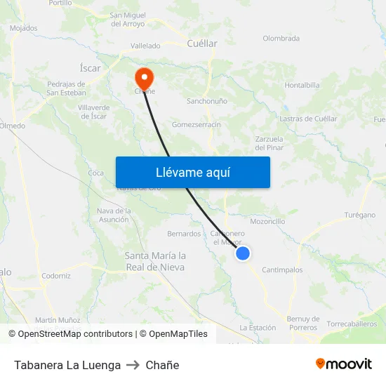 Tabanera La Luenga to Chañe map