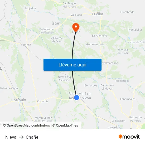 Nieva to Chañe map