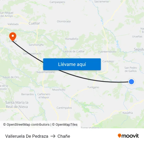 Valleruela De Pedraza to Chañe map