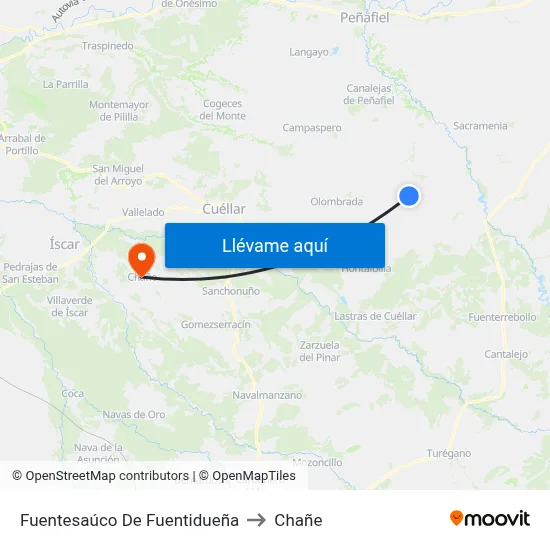 Fuentesaúco De Fuentidueña to Chañe map