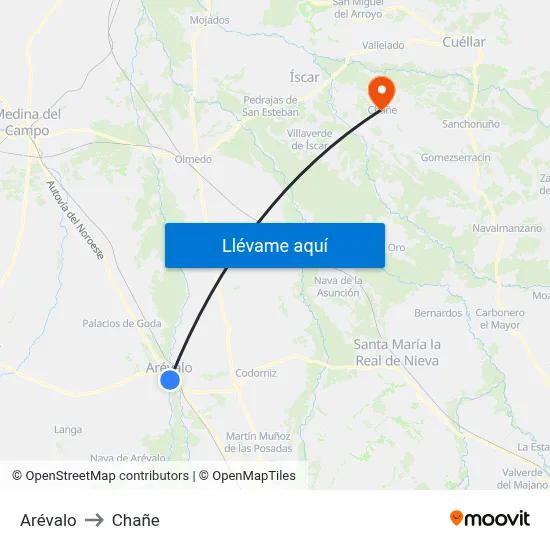 Arévalo to Chañe map