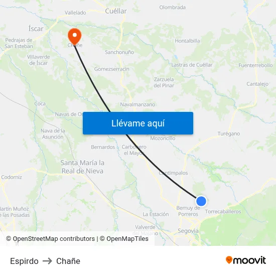 Espirdo to Chañe map