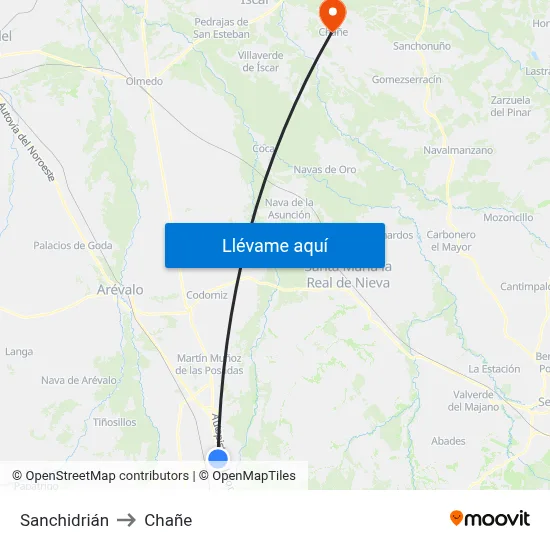 Sanchidrián to Chañe map