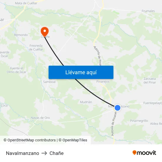 Navalmanzano to Chañe map