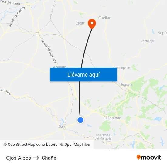 Ojos-Albos to Chañe map