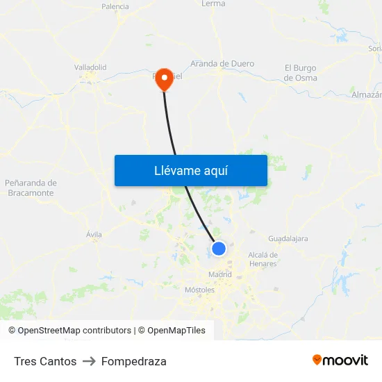 Tres Cantos to Fompedraza map