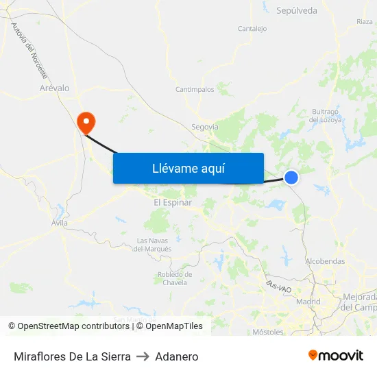 Miraflores De La Sierra to Adanero map
