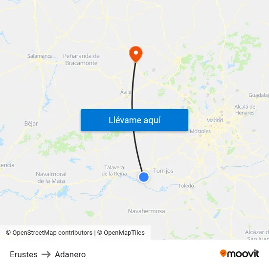 Erustes to Adanero map