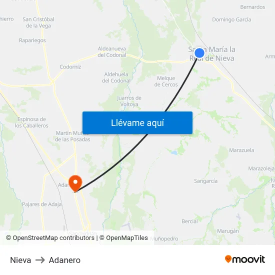 Nieva to Adanero map