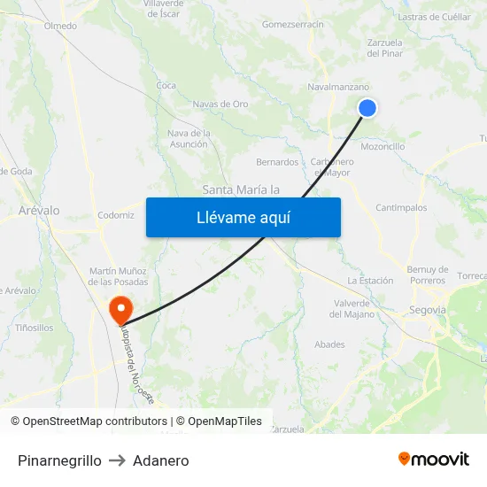 Pinarnegrillo to Adanero map