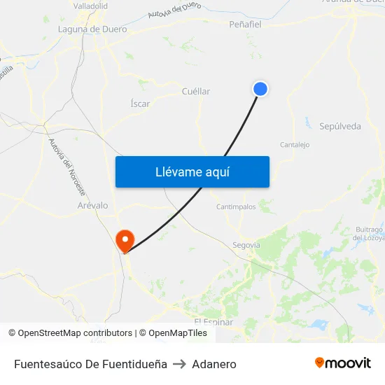 Fuentesaúco De Fuentidueña to Adanero map