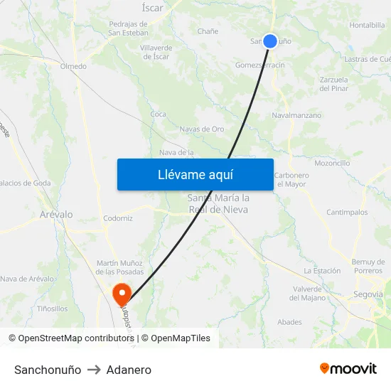 Sanchonuño to Adanero map