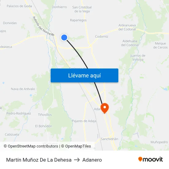 Martín Muñoz De La Dehesa to Adanero map