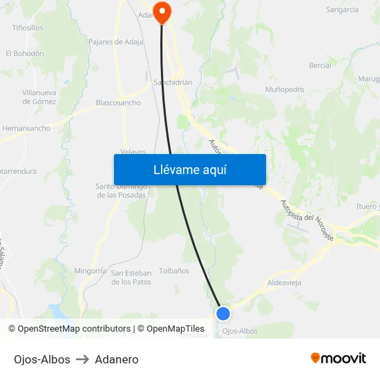 Ojos-Albos to Adanero map