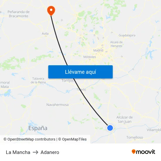 La Mancha to Adanero map