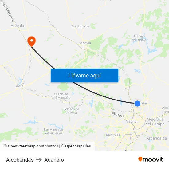 Alcobendas to Adanero map