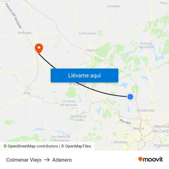 Colmenar Viejo to Adanero map