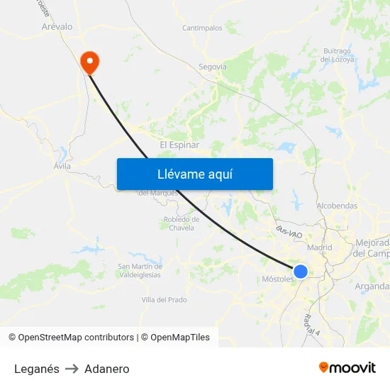 Leganés to Adanero map