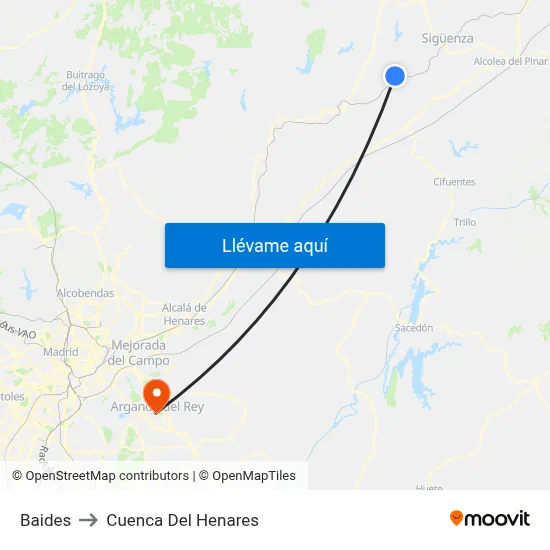 Baides to Cuenca Del Henares map