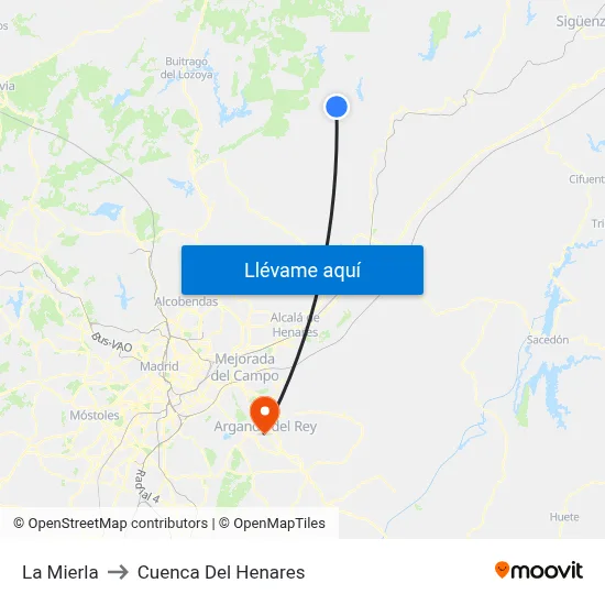 La Mierla to Cuenca Del Henares map