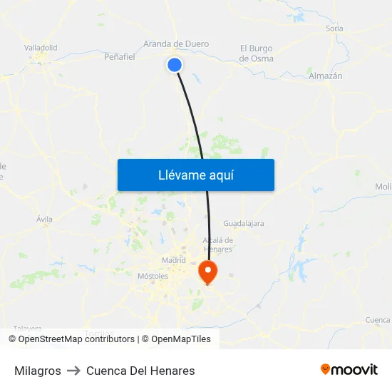 Milagros to Cuenca Del Henares map