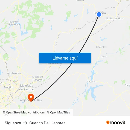 Sigüenza to Cuenca Del Henares map